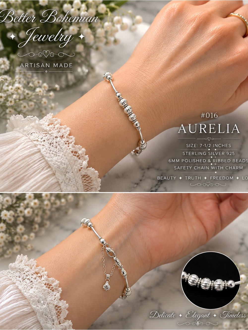 #🥀#016 AGLAIA. BETTER BOHEMIAN 925 STERLING SILVER BRACELET 🥀